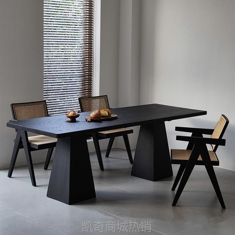 实木餐桌长方形白蜡木大板面板全中古家用纯木家庭小户型桌子商用