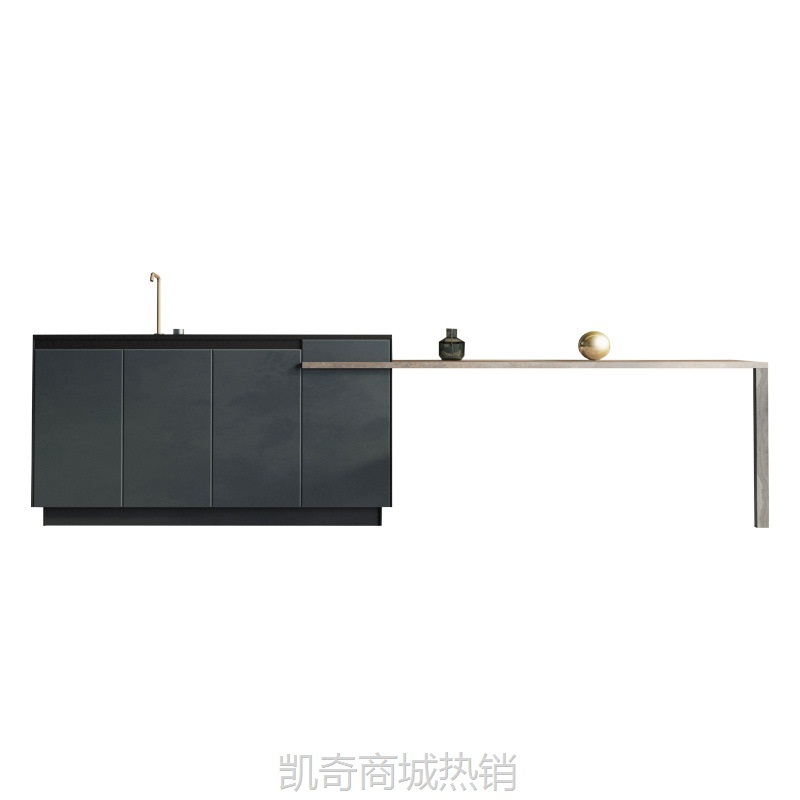 可伸缩岩板吧台北欧实木餐台岩板岛台餐桌一体现代简约智能料理台