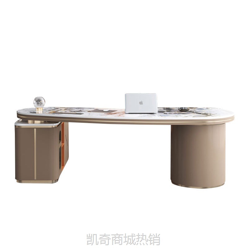 岩板轻奢茶桌椅组合现代书房泡茶台办公桌一体桌椅弧形创意茶几