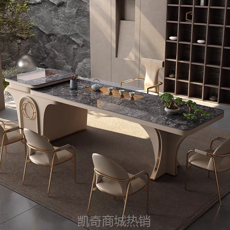 轻奢岩板茶台大茶桌办公桌茶桌椅组合家用办公功夫茶台喝茶桌椅