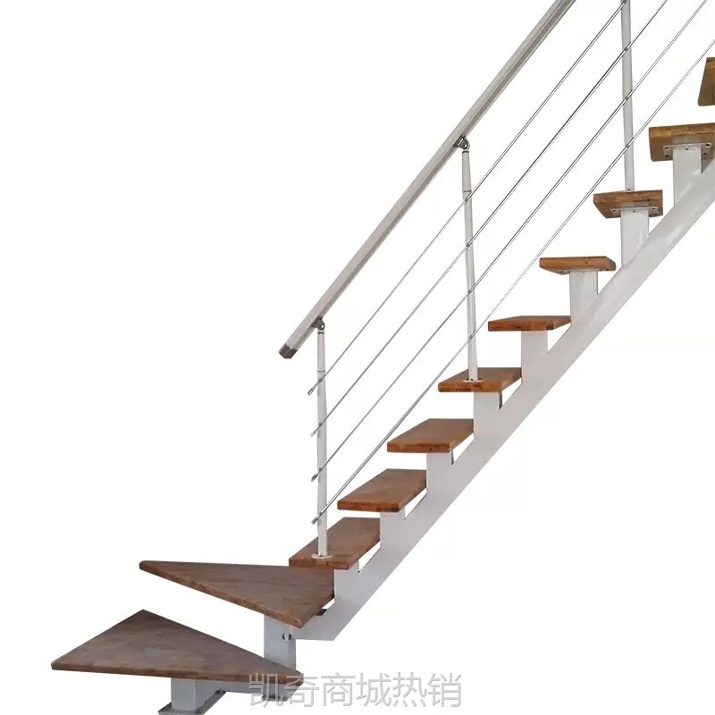 直梁楼梯室内阁楼家用复式跃层钢木整体斜梁实木踏板扶手楼梯