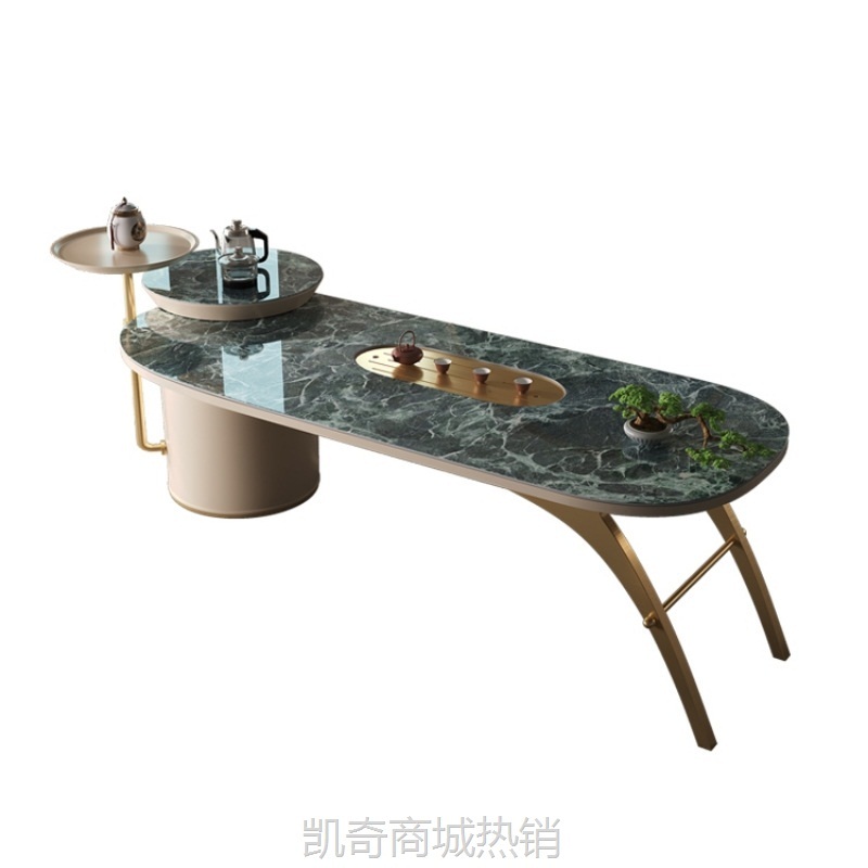 轻奢岩板中岛台茶台多功能办公台阳台家用茶桌椅一体组合泡茶吧台