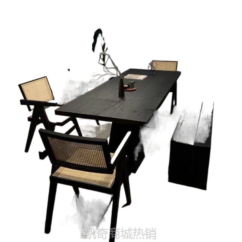 实木餐桌长方形白蜡木大板面板全中古家用纯木家庭小户型桌子商用