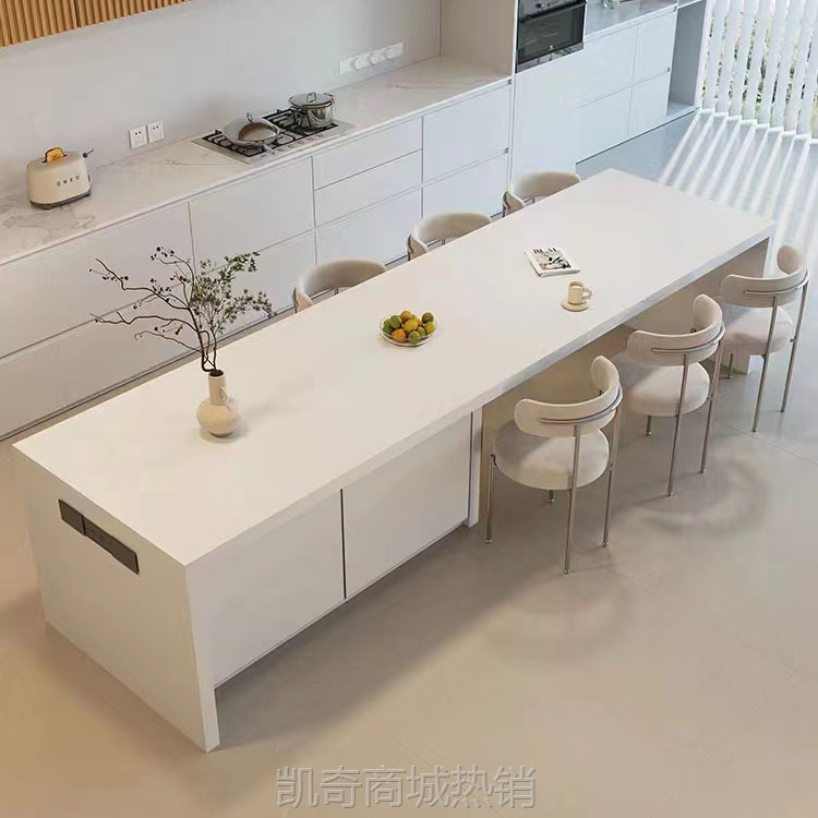 定制岩板岛台餐桌一体吧台中岛台厨边柜伸缩开放客厅带水槽料理台