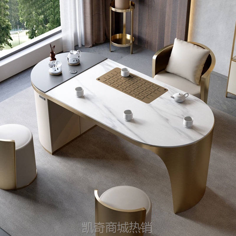 新中式茶桌设计师家用功夫泡茶台办公台一体现代简约岩板阳台茶桌
