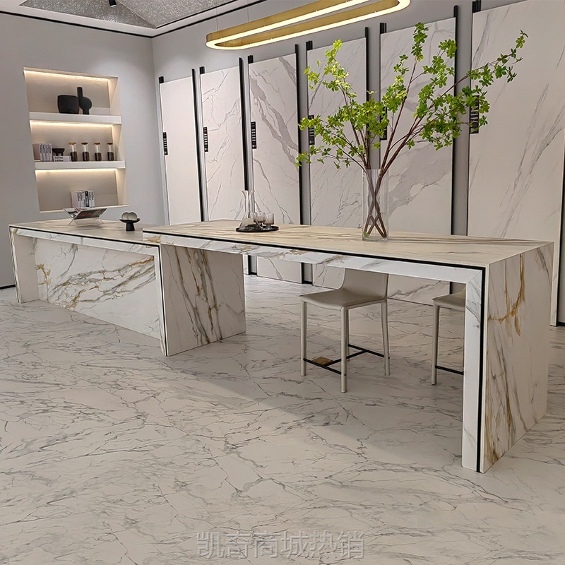 定制岩板岛台餐桌一体吧台中岛台厨边柜伸缩开放客厅带水槽料理台