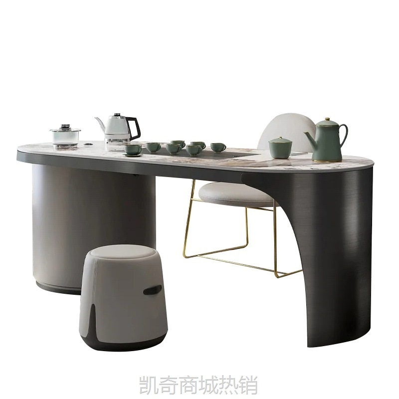 现代简约岩板茶桌烧水壶一体茶台阳台家用现代茶桌椅组合办公室