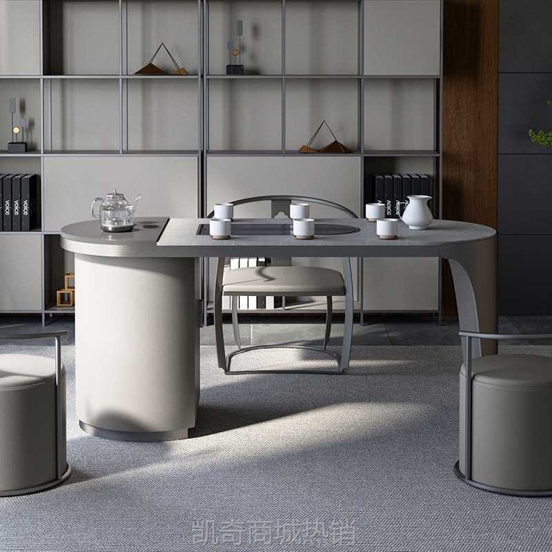 新中式茶桌设计师家用功夫泡茶台办公台一体现代简约岩板阳台茶桌