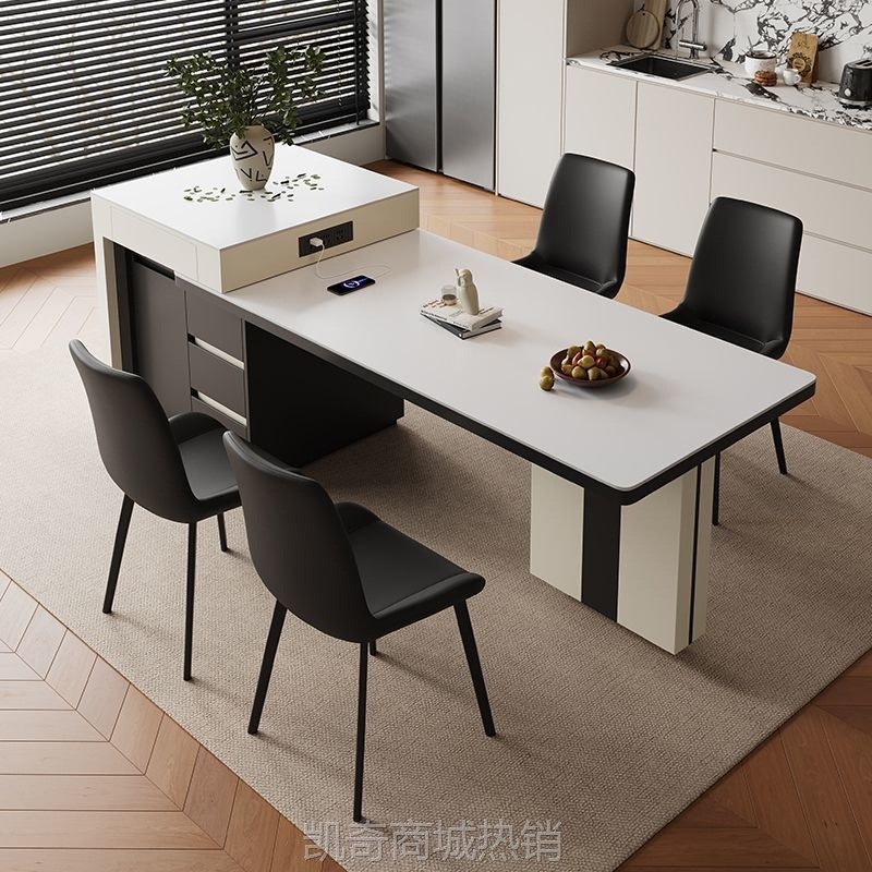 可伸缩岛台餐桌一体多功能岩板餐桌中岛台现代简约小户型高端饭桌