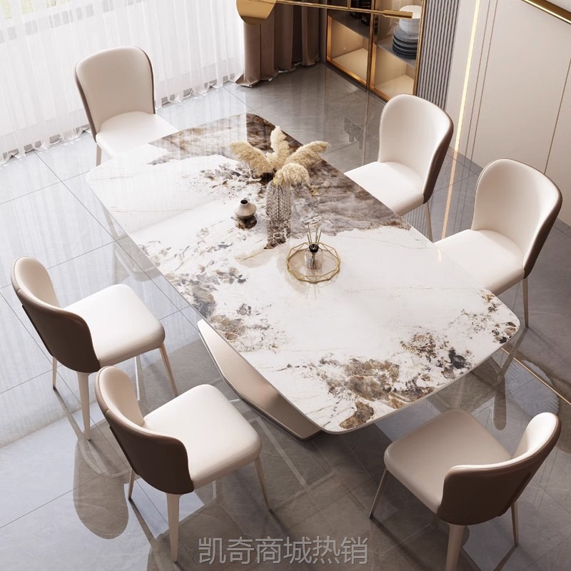 佛山意式轻奢亮光岩板餐桌椅组合西餐厅长方形餐桌小户型家用饭桌