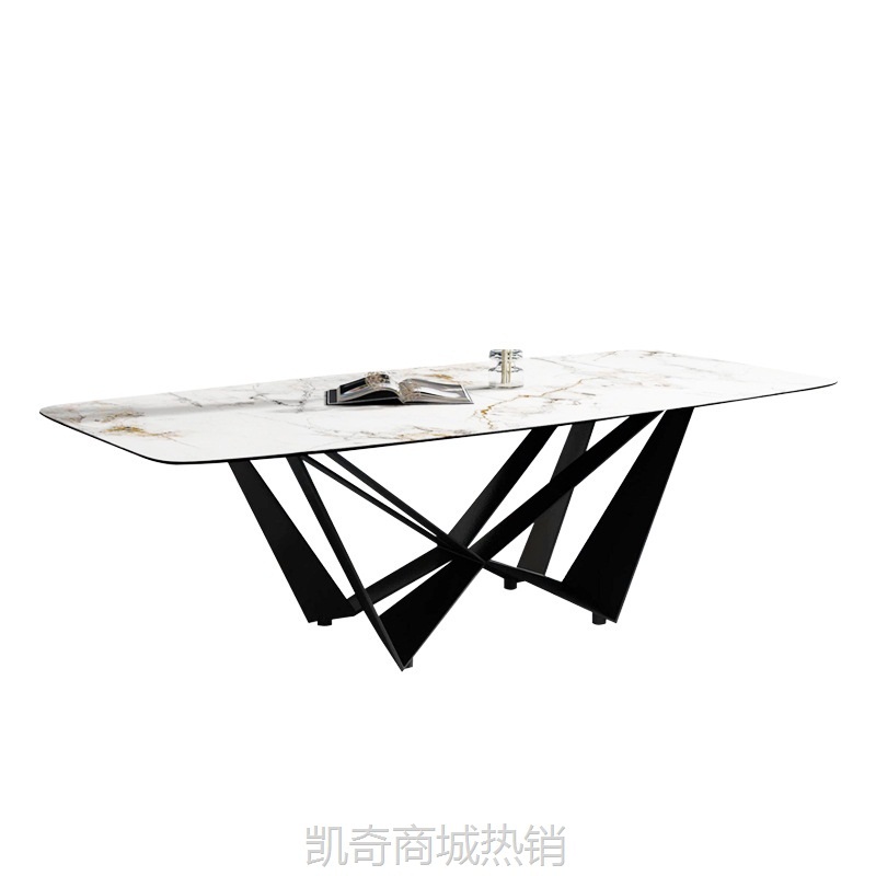 岩板餐桌椅组合现代简约家用小户型轻奢北欧长方形意式极简饭桌