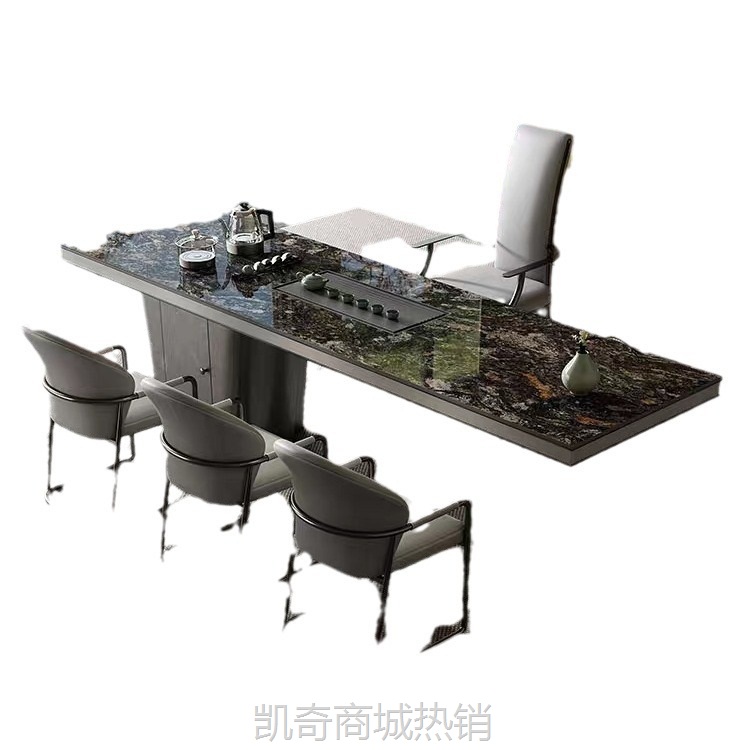 轻奢岩板中岛台茶台多功能办公台阳台家用茶桌椅亚克力悬浮老板台