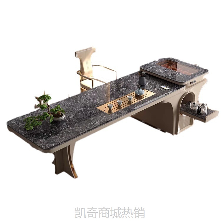 轻奢岩板茶台大茶桌办公桌茶桌椅组合家用办公功夫茶台喝茶桌椅