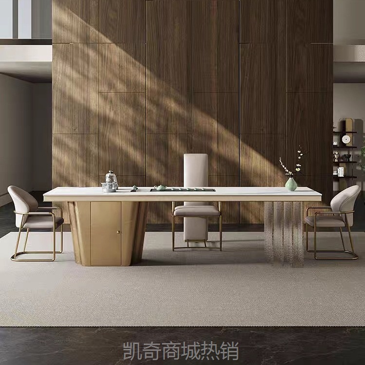 轻奢岩板中岛台茶台多功能办公台阳台家用茶桌椅亚克力悬浮老板台