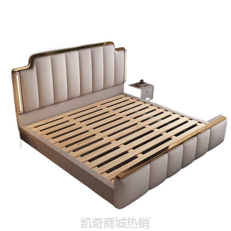 意式极简真皮床轻奢主卧大床1.8米家用豪华时尚结婚床1.5米储物