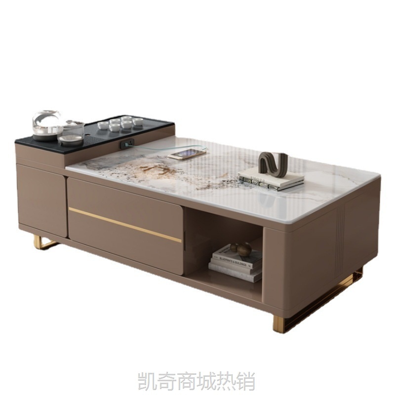 岩板功夫茶几轻奢现代客厅小户型多功能茶台电视柜组合实木泡茶桌