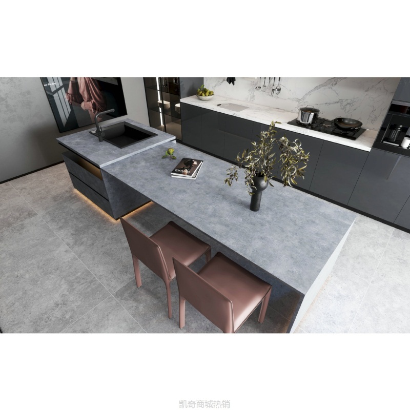 可伸缩岩板吧台北欧实木餐台岩板岛台餐桌一体现代简约智能料理台