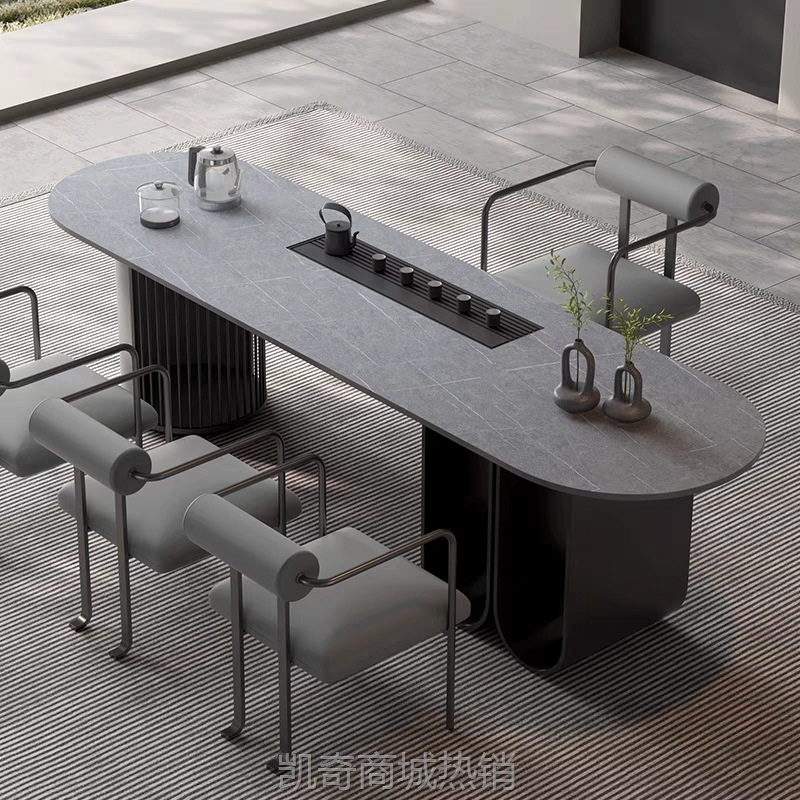 岩板茶桌椅组合一体客厅家用办公茶台茶盘轻奢现代简约泡茶桌工厂