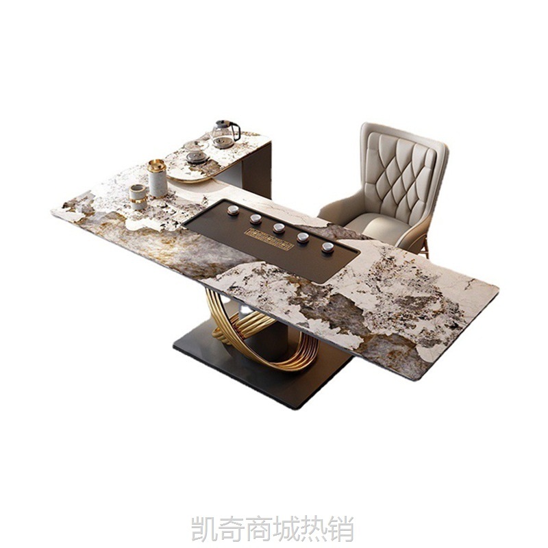 轻奢现代简约岩板茶桌阳台办公室茶桌椅组合烧水壶一体办公室茶桌