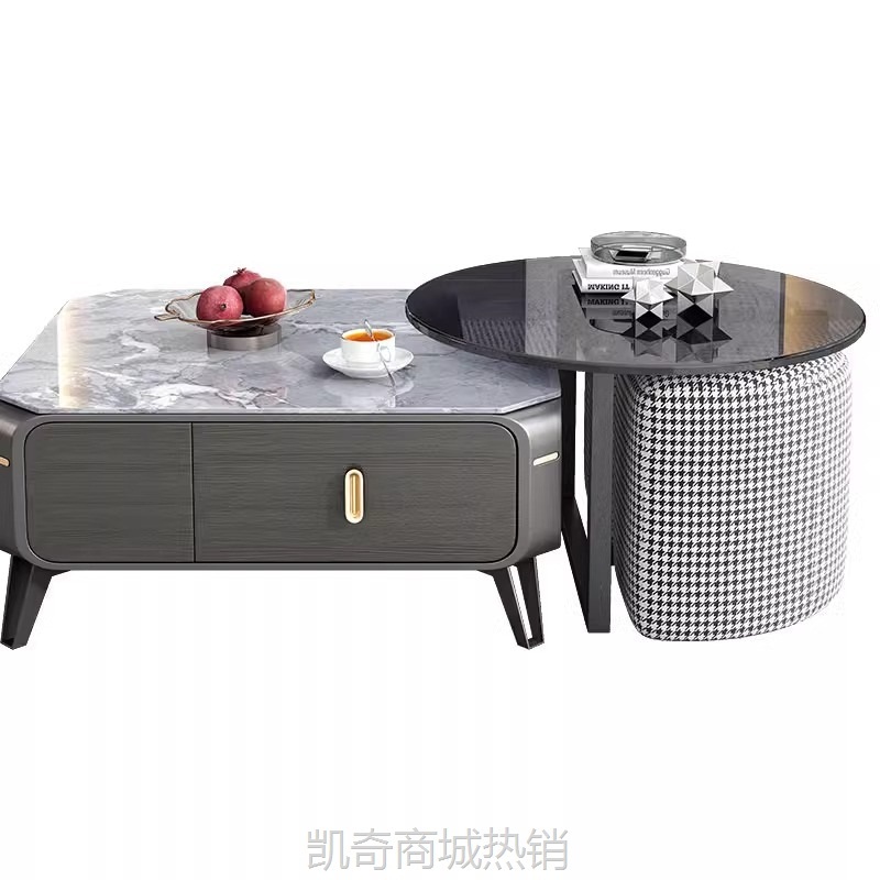 岩板茶几桌客厅轻奢北欧简约现代小户型伸缩茶几电视柜组合家用