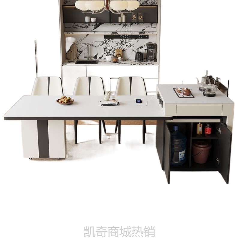 可伸缩岛台餐桌一体多功能岩板餐桌中岛台现代简约小户型高端饭桌
