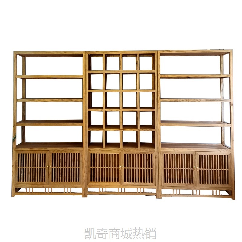 新中式榆木带灯博古架实木简约茶叶架摆放架展示架小型隔断多宝阁