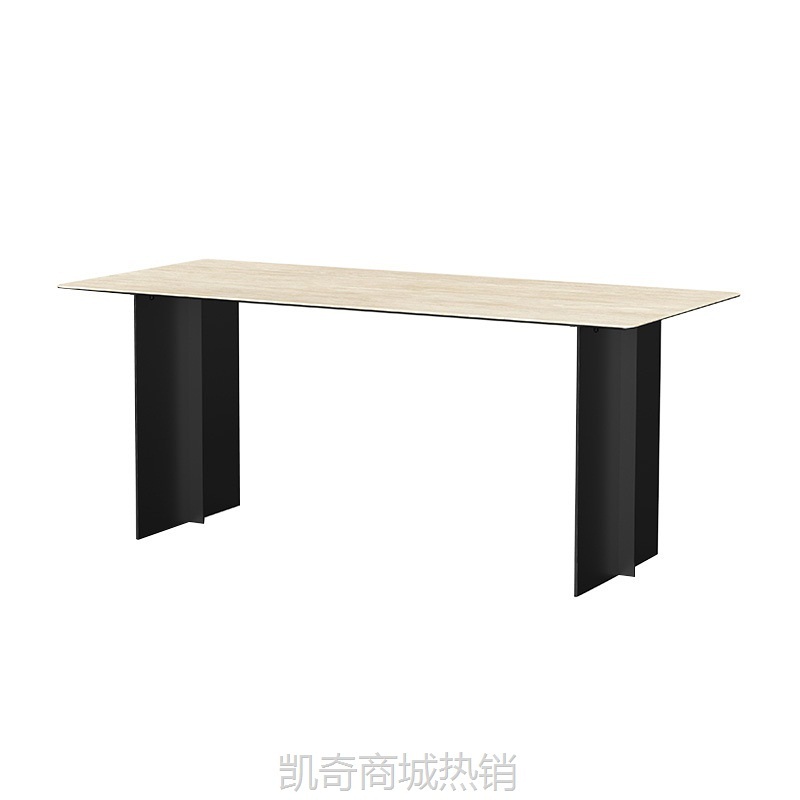 拿铁餐桌/洞石岩板简约中古长方形桌子极简意式防渗防划防烫