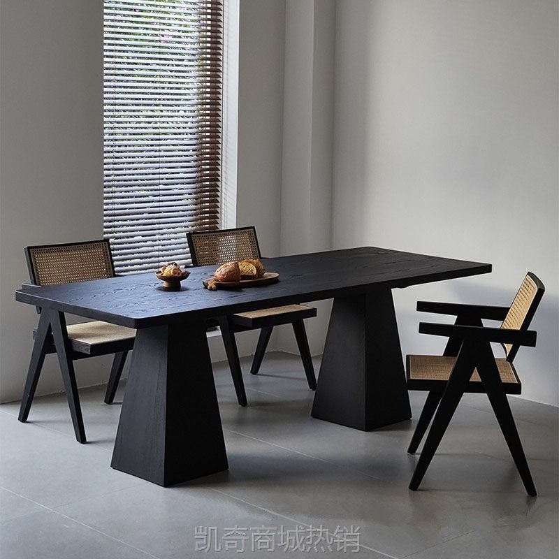 实木餐桌长方形白蜡木大板面板全中古家用纯木家庭小户型桌子商用