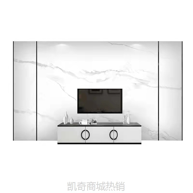 岩板电视背景墙客厅  石纹装饰简约瓷砖大理石微晶石木格栅影视墙