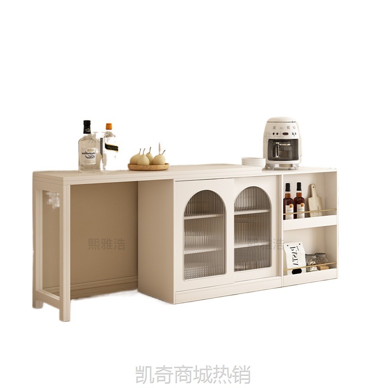 奶油风实木餐桌多功能餐边柜一体简约现代可伸缩折叠桌子带椅子