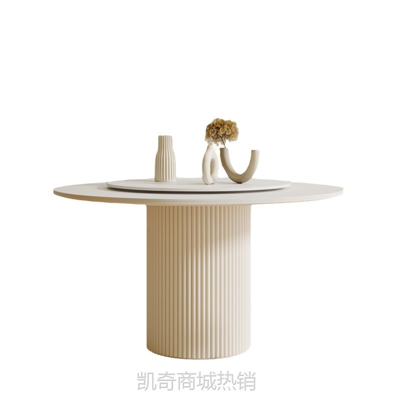 奶油风岩板餐桌椅组合日式北欧家用饭桌小户型网红罗马柱圆桌批发