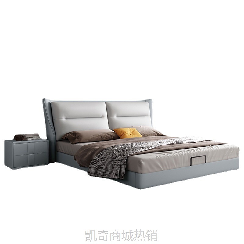 科技布床 简约现代皮床主卧室软包床气压储物床1.8米软体床双人床
