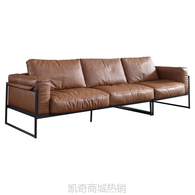意式轻奢真皮沙发客厅小户型直排三人位极简ins羽绒沙发家具