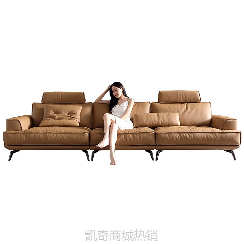 意式极简豆腐块高靠背沙发轻奢三人位大小户型客厅沙发真皮沙发