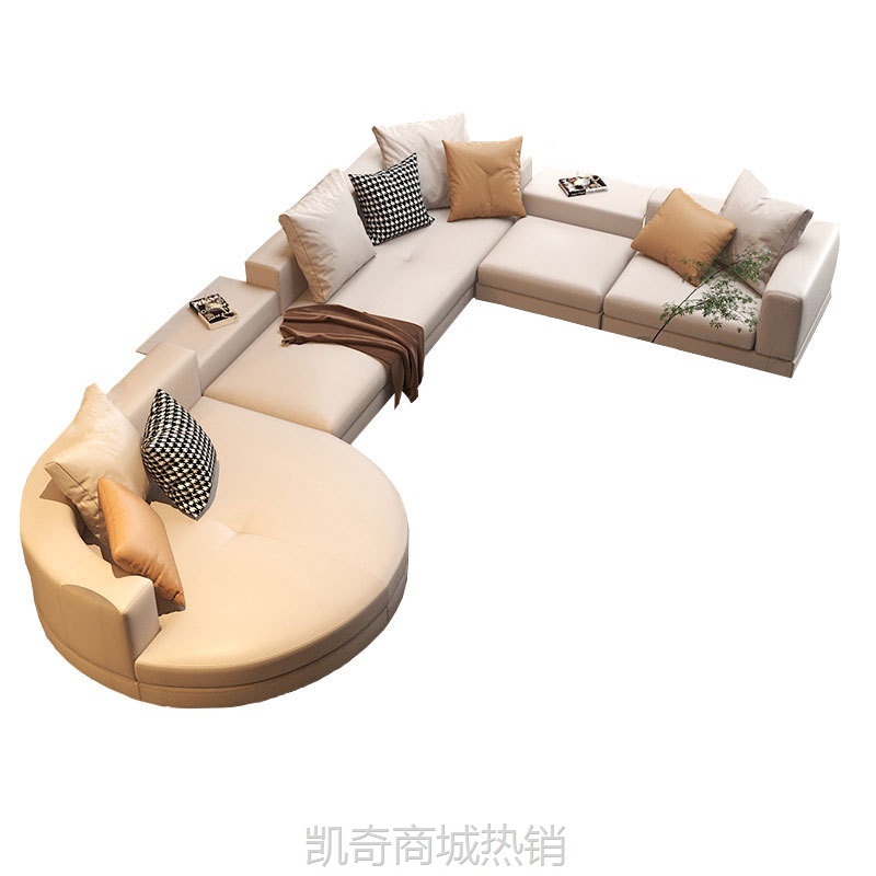 意大利设计师大户型高端奢华圆弧异形真皮沙发组合