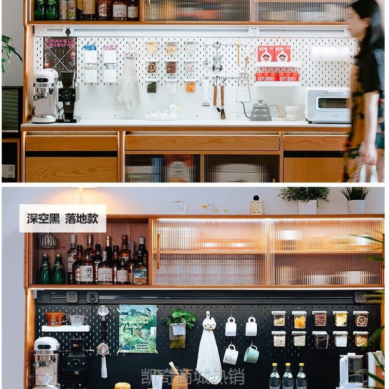 良仓餐边柜实木岩板置物柜厨房餐厅柜子靠墙一体樱桃木储物柜