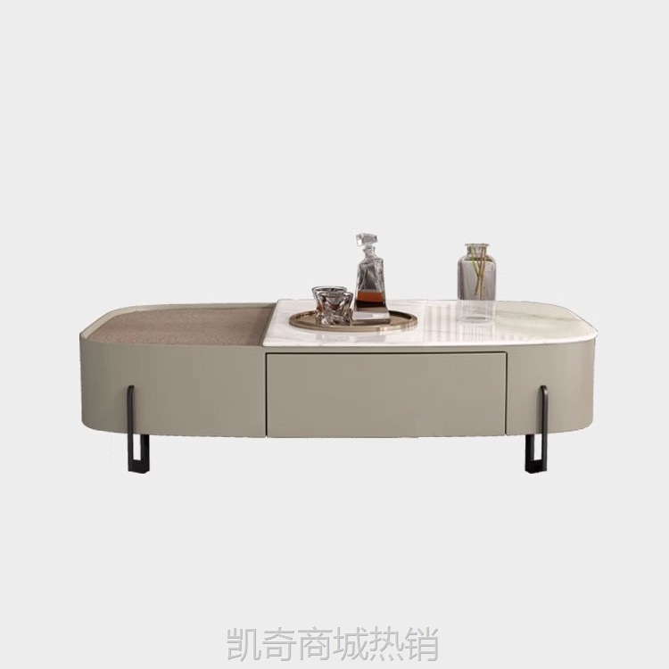 轻奢椭圆形升降茶几现代简约小户型客厅微晶石茶几高级感设计师款