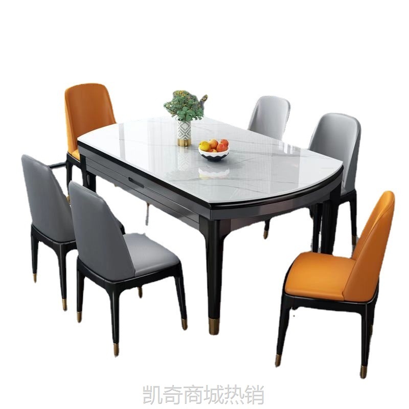 岩板餐桌可变圆桌圆形伸缩旋转现代简约轻奢小户型方圆两用家用桌