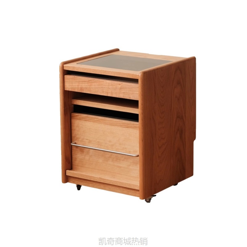 时序床头柜/极窄床头柜小型日式樱桃木家具可移动收纳柜