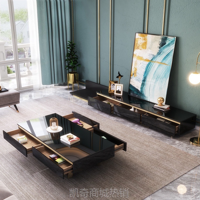 意式轻奢大理石茶几电视柜组合小户型北欧现代简约地墙柜客厅家具