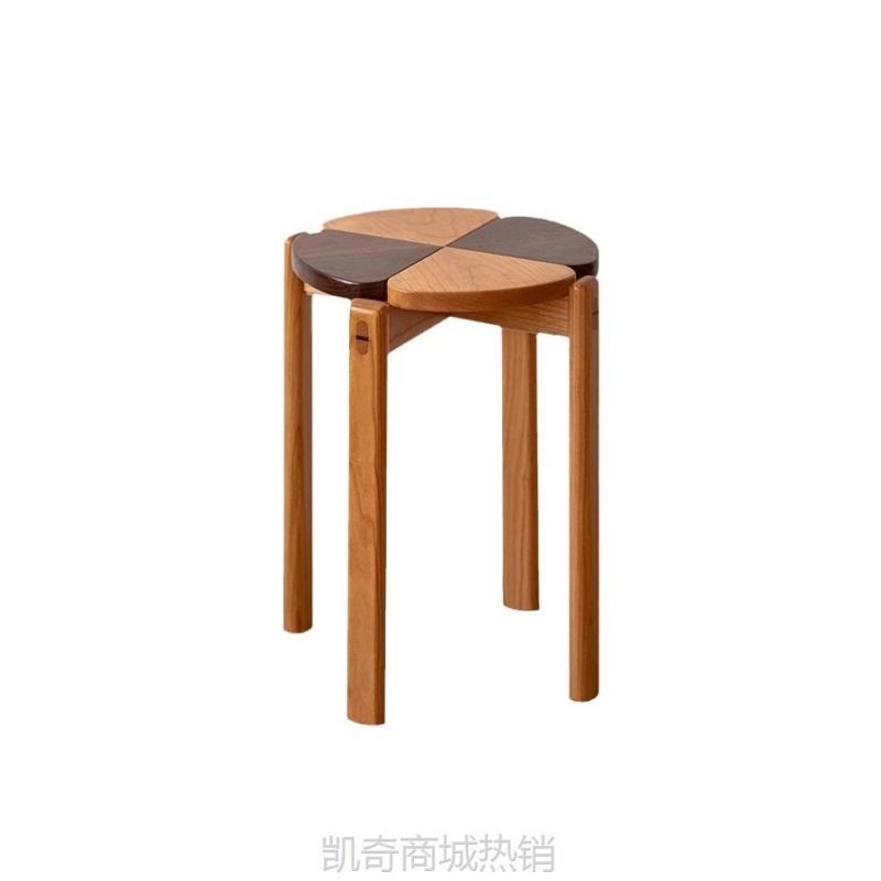 四叶草小凳家用小凳子樱桃木实木客厅矮凳换鞋凳可叠放圆板凳