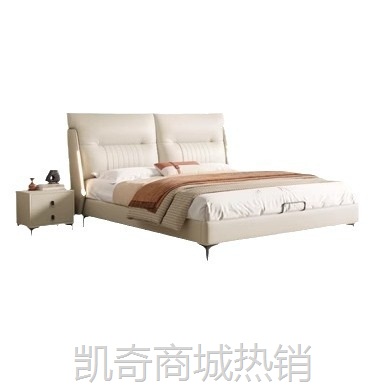 真皮床2024新款轻奢现代简约双人床奶油风主卧室高脚主卧1.8m婚床