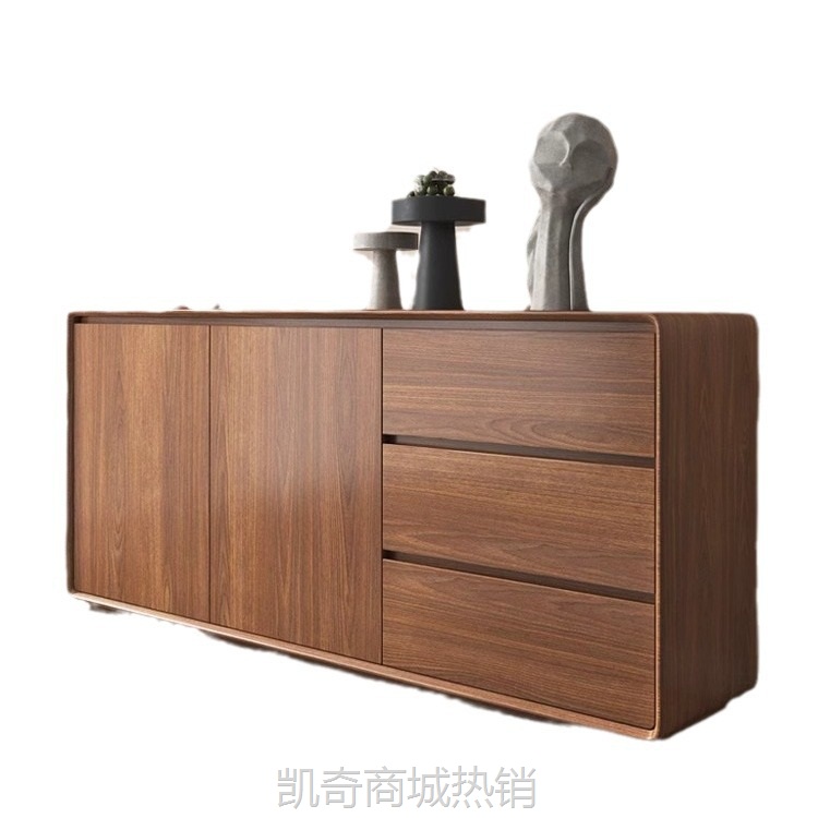 现代简约实木餐边柜客厅储物柜靠墙大容量茶水柜家用胡桃木玄关柜