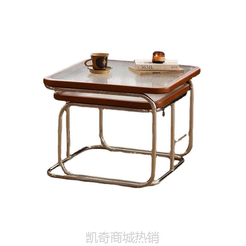 轻奢中古藤编茶几小户型沙发边几客厅家用茶台组合简约茶几咖啡桌