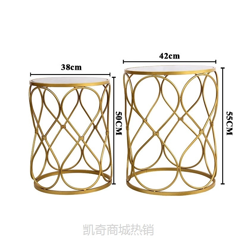 现代简约铁艺边几组合现代简约沙发茶几金色茶桌铁艺边框圆形桌子