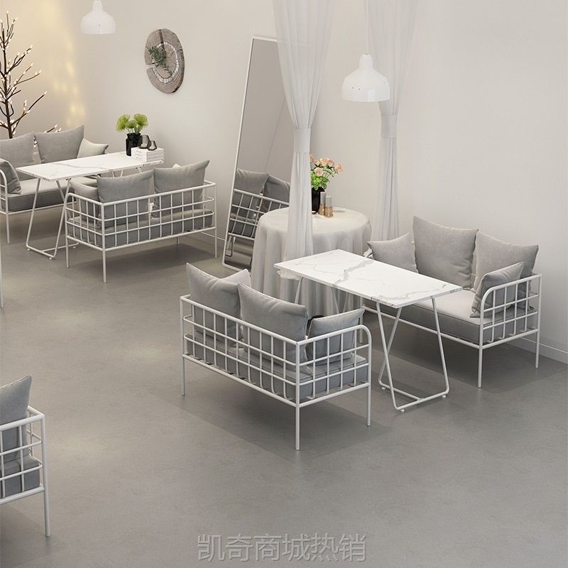 奶茶店桌椅组合网红咖啡厅甜品店休息区铁艺沙发简约清新卡座沙发