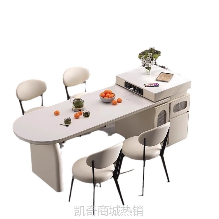 奶油风岛台餐桌一体多功能厨房家用岩板伸缩现代简约导台小户型防