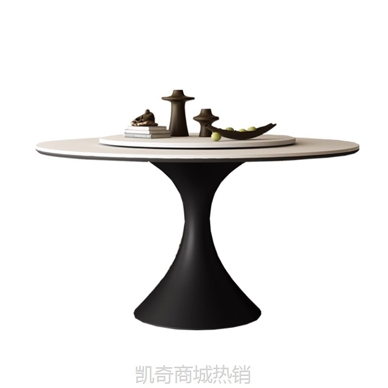 法式复古圆形纯白岩板餐桌椅组合意式极简小户型家用现代简约圆桌