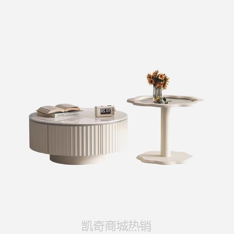 岩板茶几客厅家用小户型创意轻奢现代网红简约新款圆形奶油茶桌