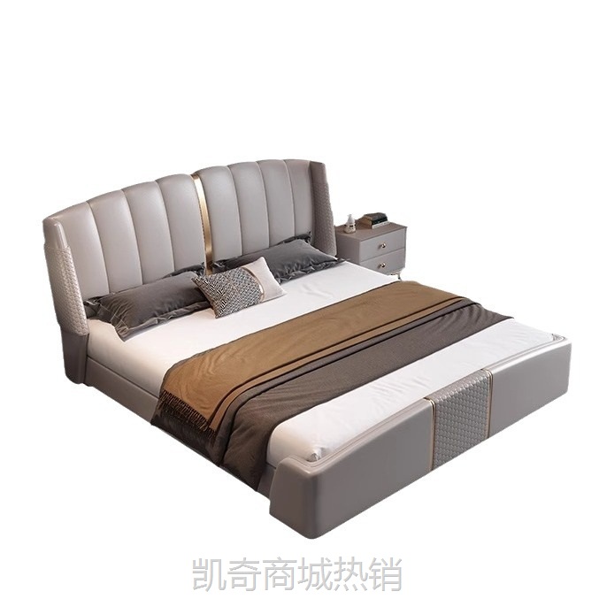 轻奢意式真皮主卧大床1.8m双人床现代简约小户型软靠豪华储物婚床